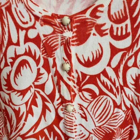 🧡 Orange/Red Floral Print Cardigan Sweater w/ Vintage-inspired buttons Size S - Picture 5 of 7